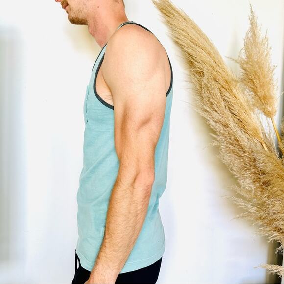 MENS SUN DIEGO Navy Blue Pink Aqua Grey Two Tone Sleeveless Tank Top Pocket S - Picture 11 of 16